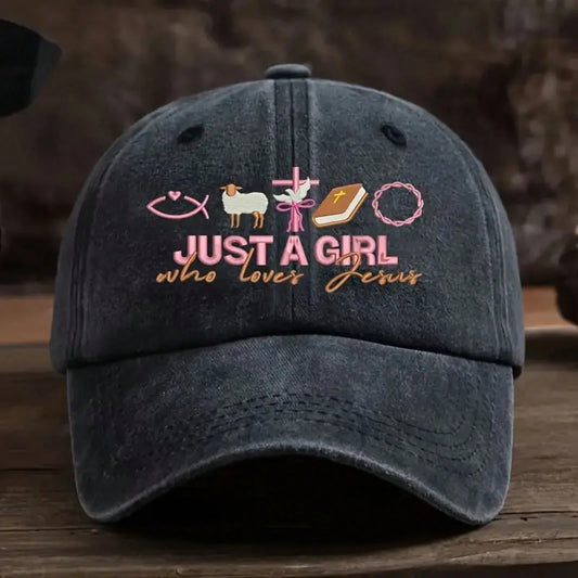 Women's Christian Faith Baseball Cap, "Love Jesus Girl" Embroidered Duckbill Cap, Vintage Washed Distressed Sun Hat, Adjustable Outdoor Casual Christian Gift
