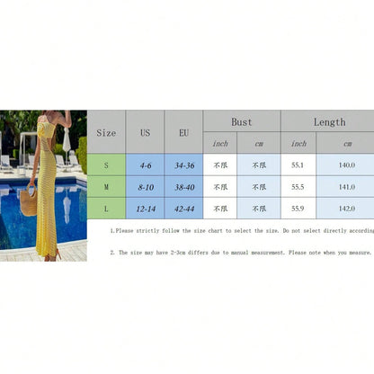 Women's Crochet Knit Maxi Dress With Fringe Sexy See Through Cutout Halter Backless Boho Style Beach Party Vacation Summer Outfit Resort Wear