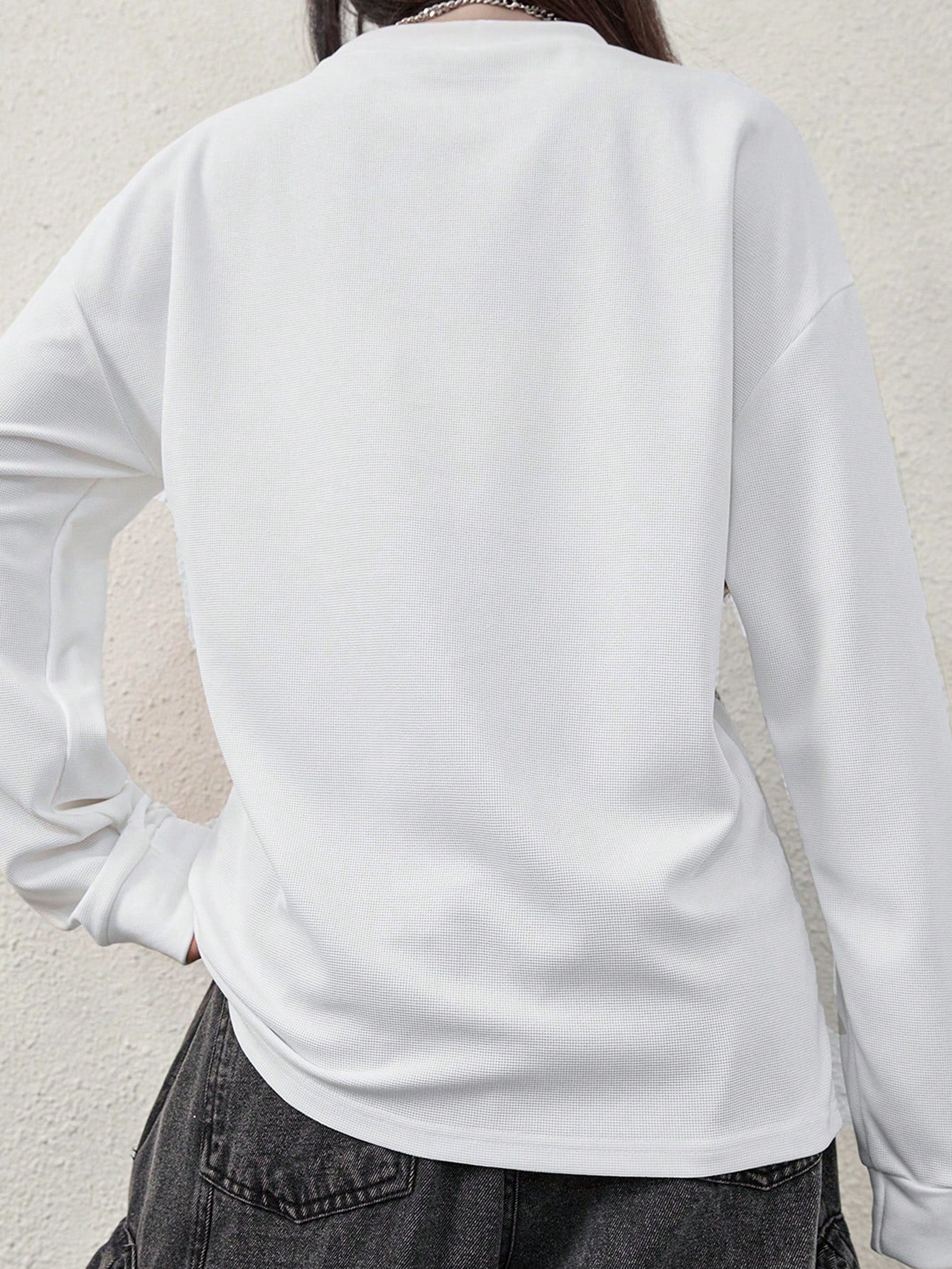 Women's Cyber Y2K Fashion Street Y2K Unique Print Round Neck Long Sleeve T-Shirt Casual White Spring