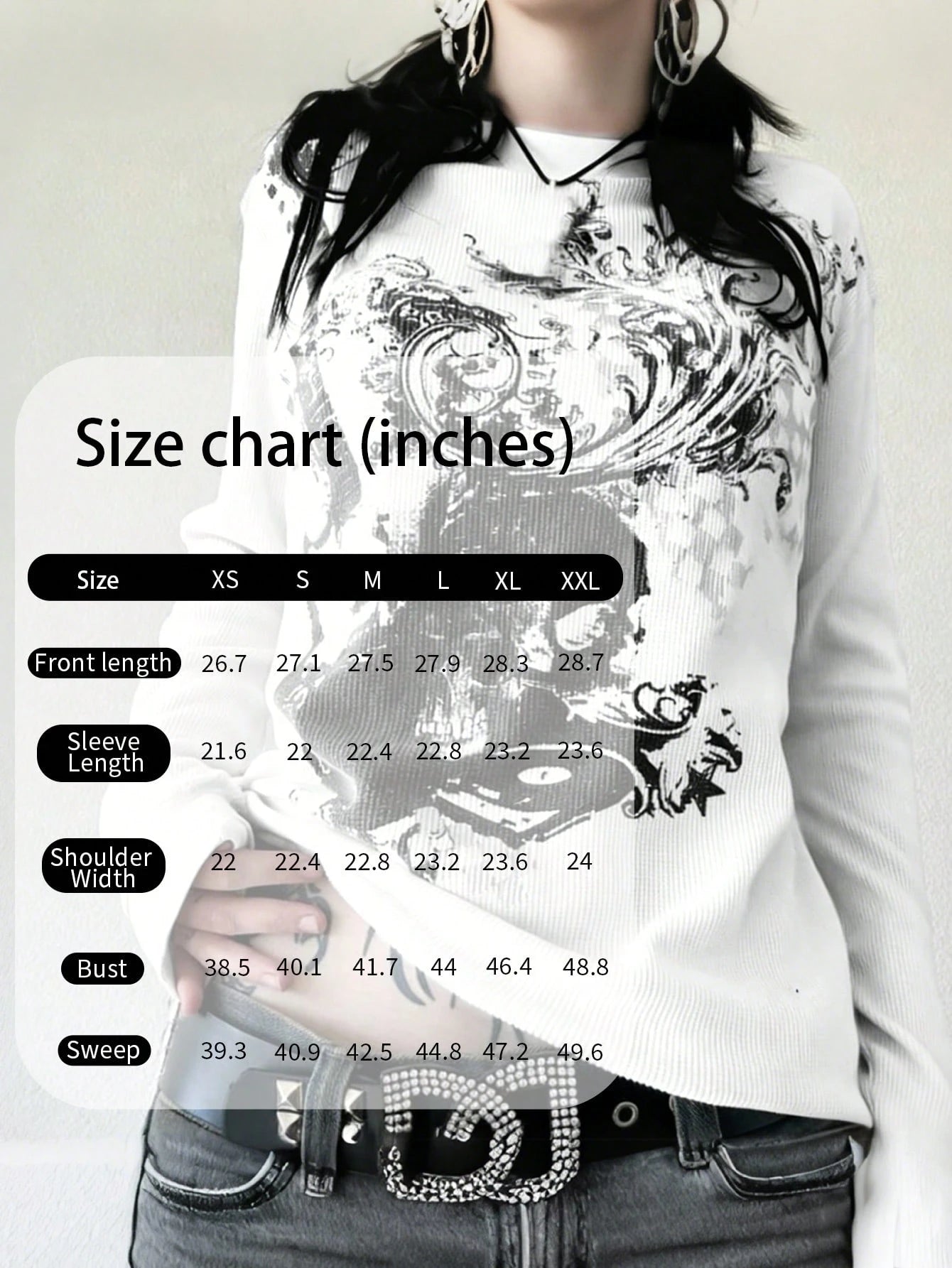 Women's Cyber Y2K Fashion Street Y2K Unique Print Round Neck Long Sleeve T-Shirt Casual White Spring