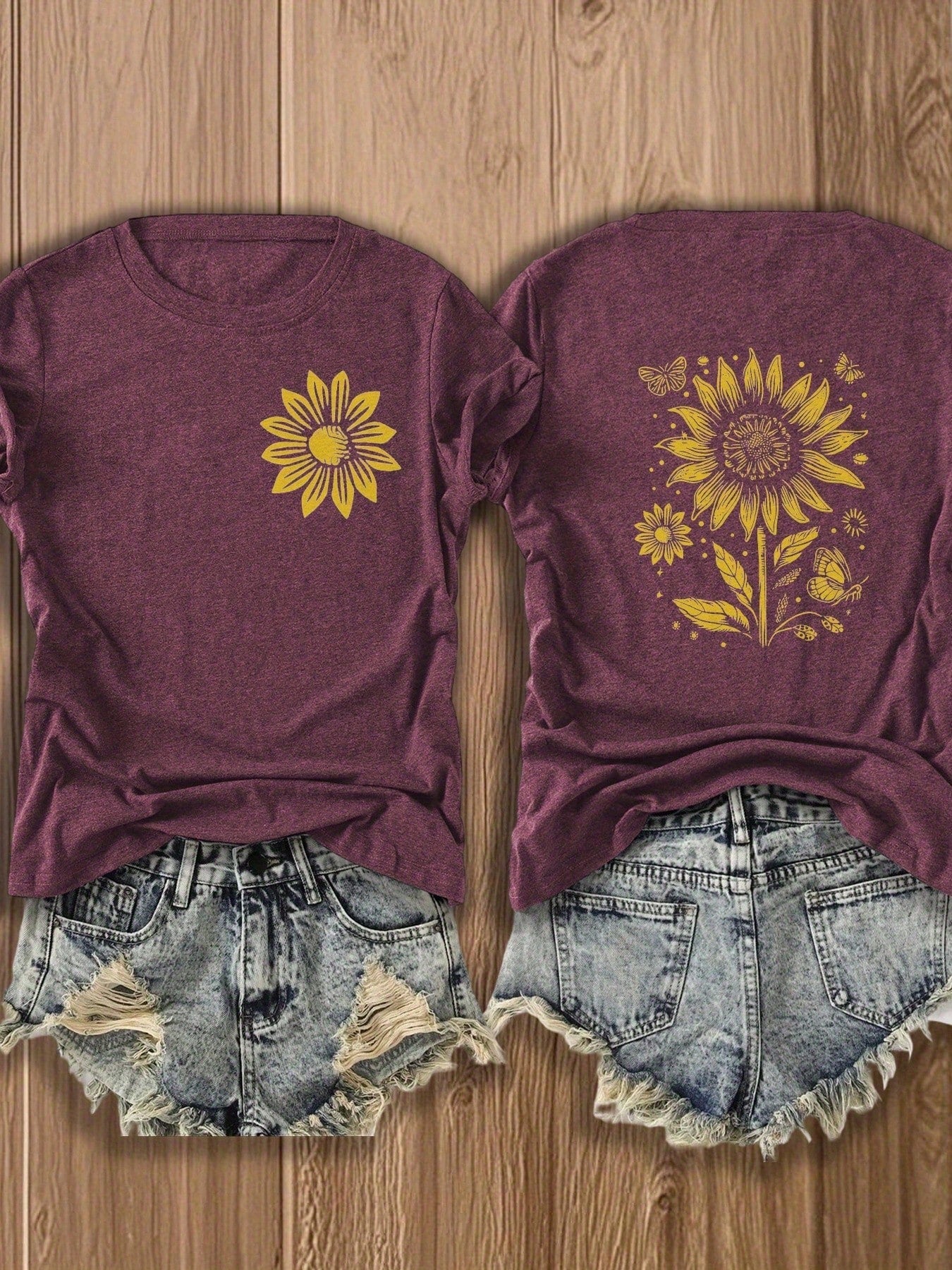 Women's Double-Sided Print T-Shirt Juneteenth Independence Day Gift Charming Sunflower Print Vintage Style Graphic Tee Summer Casual Wear Fashion Floral Design Top