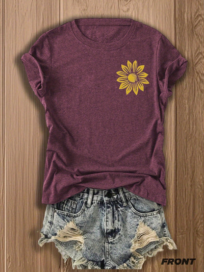 Women's Double-Sided Print T-Shirt Juneteenth Independence Day Gift Charming Sunflower Print Vintage Style Graphic Tee Summer Casual Wear Fashion Floral Design Top