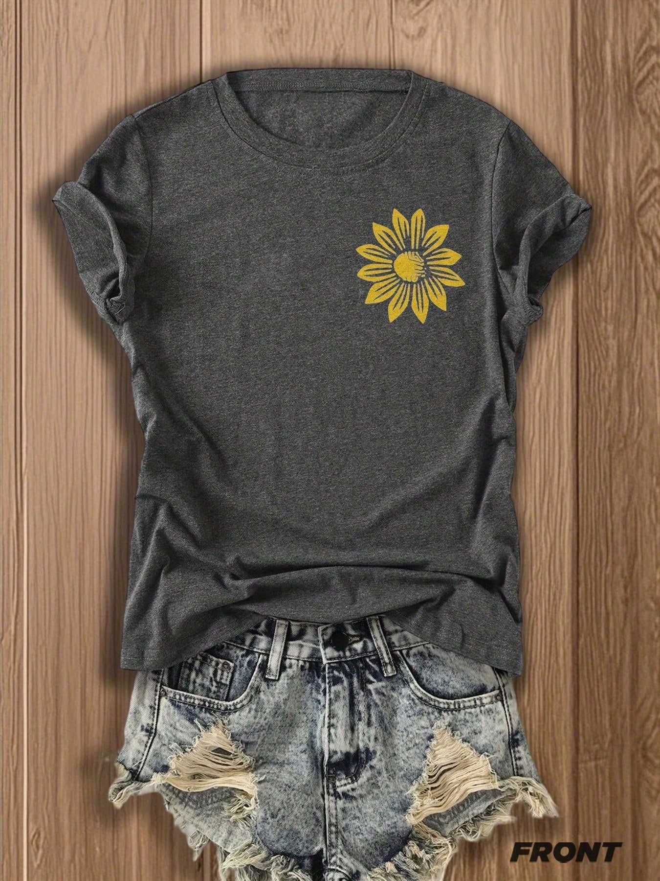 Women's Double-Sided Print T-Shirt Juneteenth Independence Day Gift Charming Sunflower Print Vintage Style Graphic Tee Summer Casual Wear Fashion Floral Design Top