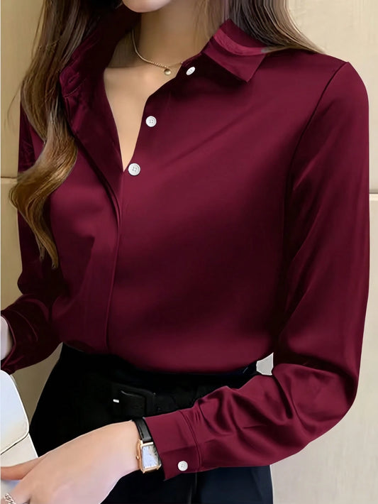 Women's Elegant Black Long Sleeve Blouse, Semi-Sheer Polyester, Button Details, Perfect For Spring/Summer/Autumn