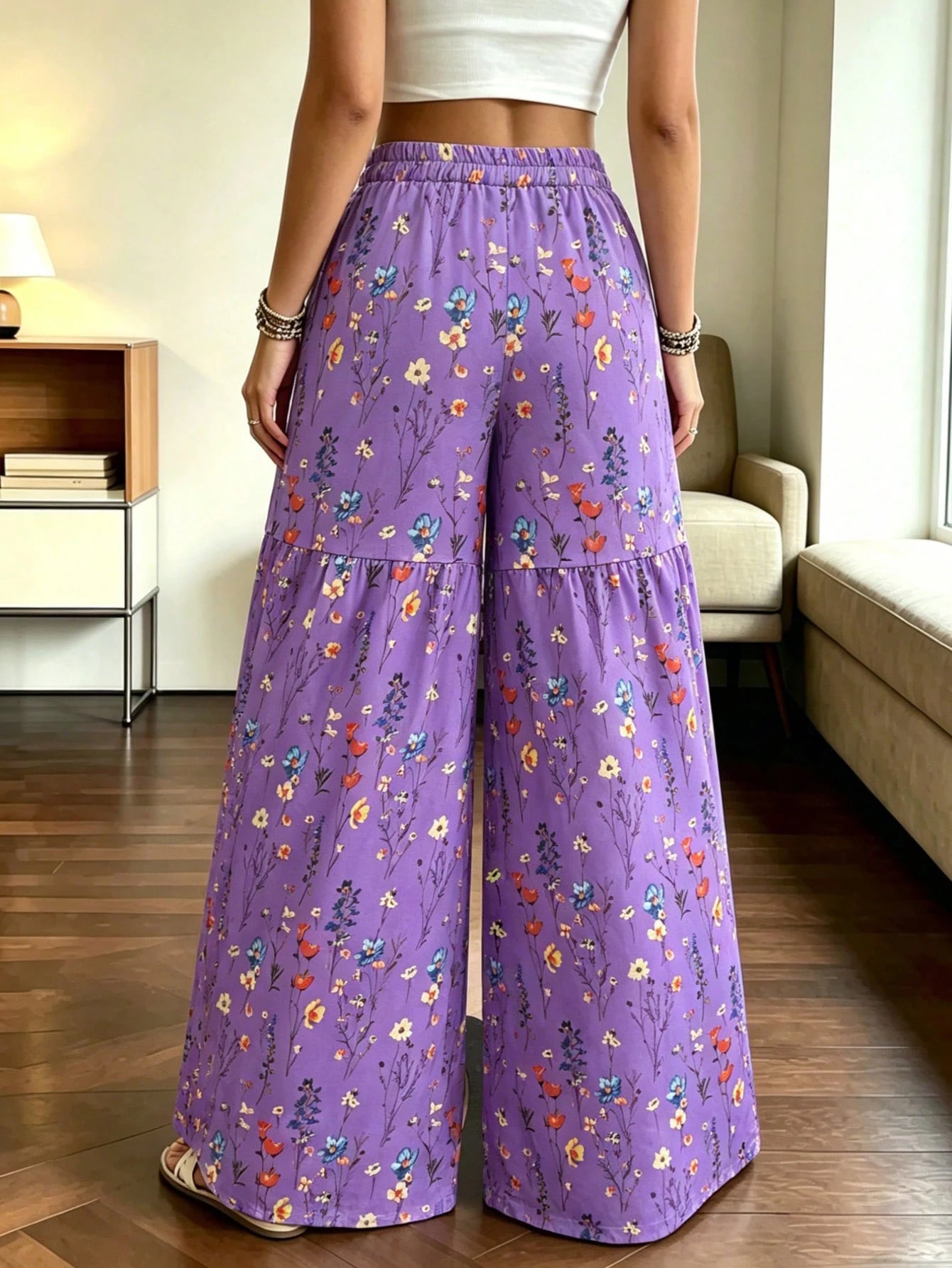 Women's Elegant Lightweight Printed Wide-Leg Pants, Comfortable Loose Fit, Suitable For All Seasons Vacation