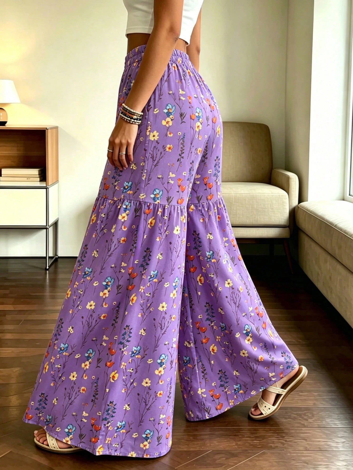 Women's Elegant Lightweight Printed Wide-Leg Pants, Comfortable Loose Fit, Suitable For All Seasons Vacation