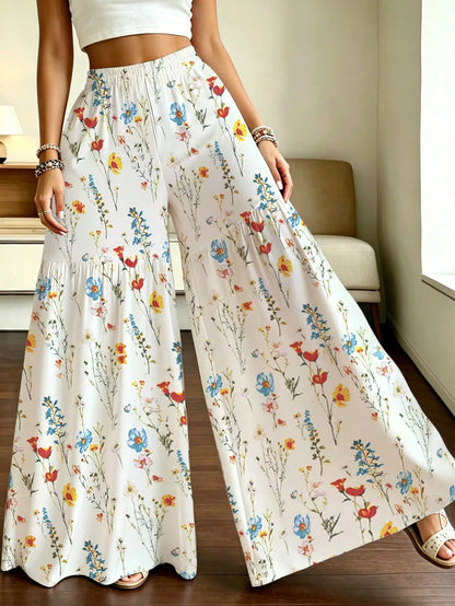 Women's Elegant Lightweight Printed Wide-Leg Pants, Comfortable Loose Fit, Suitable For All Seasons Vacation