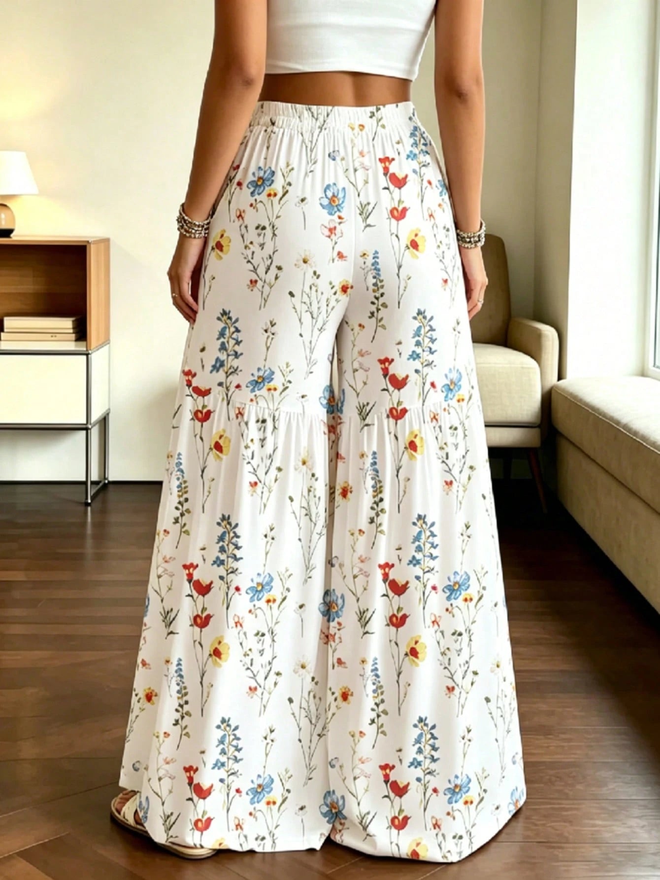 Women's Elegant Lightweight Printed Wide-Leg Pants, Comfortable Loose Fit, Suitable For All Seasons Vacation