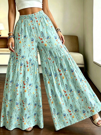 Women's Elegant Lightweight Printed Wide-Leg Pants, Comfortable Loose Fit, Suitable For All Seasons Vacation