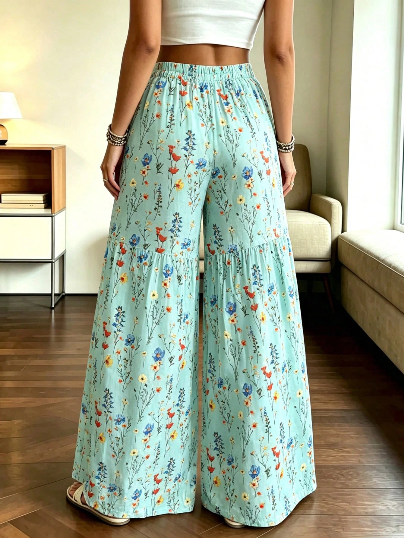 Women's Elegant Lightweight Printed Wide-Leg Pants, Comfortable Loose Fit, Suitable For All Seasons Vacation