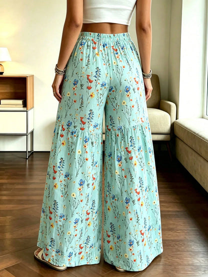 Women's Elegant Lightweight Printed Wide-Leg Pants, Comfortable Loose Fit, Suitable For All Seasons Vacation