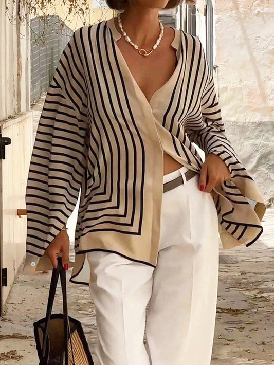 Women's Fashion Elegant Casual Loose Fit Striped Blouse Spring