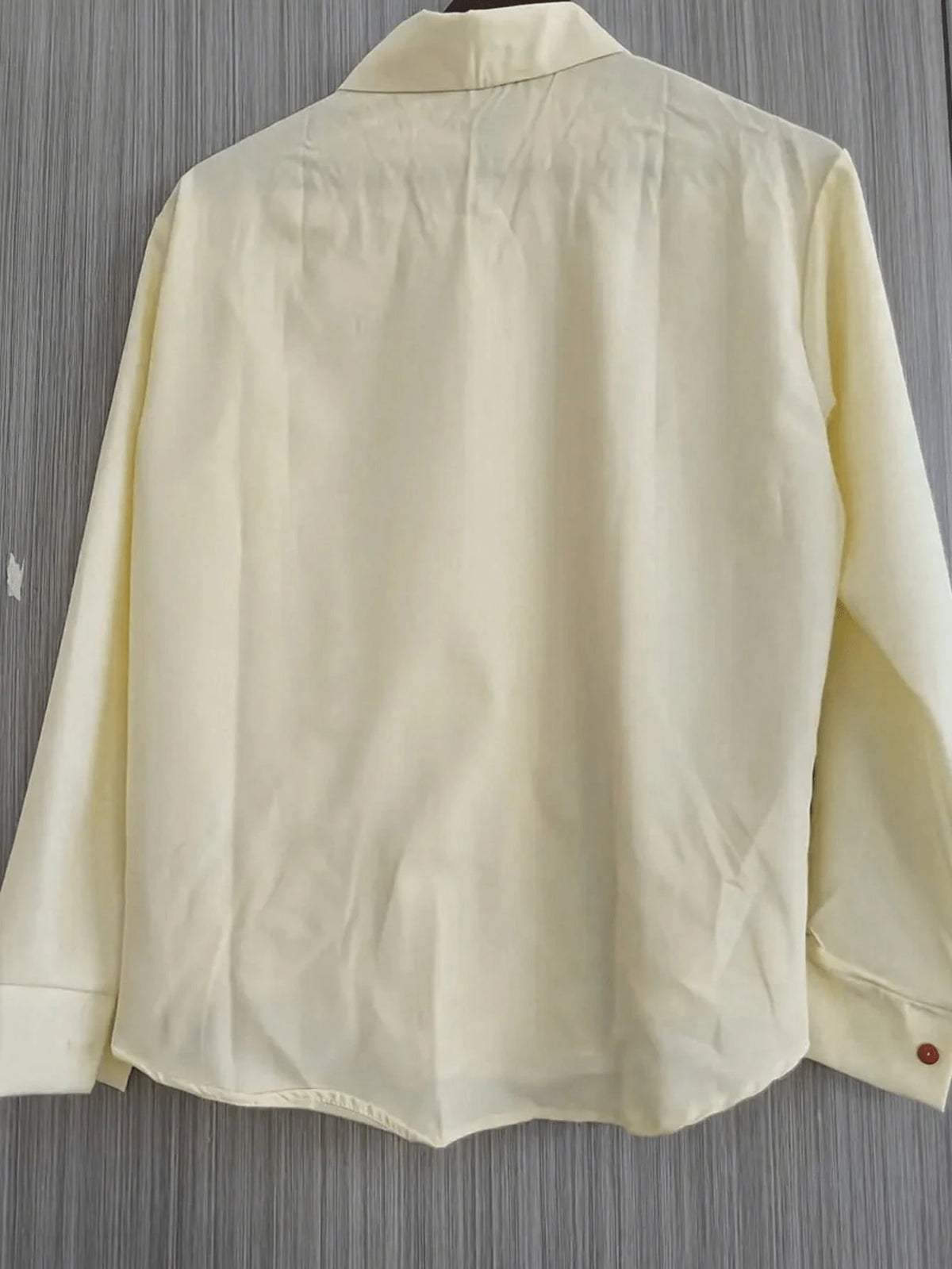 Women's Fashionable Yellow Polyester Shirt With Stand Collar, Dropped Shoulders And Cute Bow Embroidery Spring