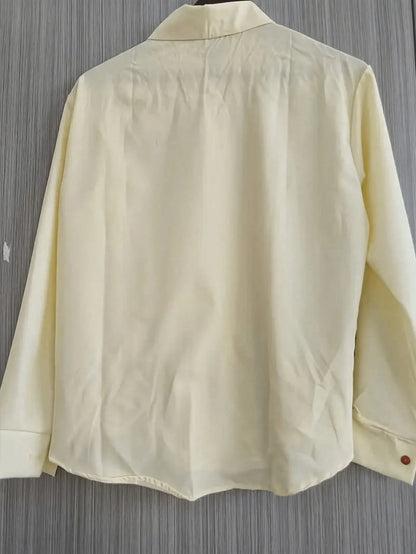 Women's Fashionable Yellow Polyester Shirt With Stand Collar, Dropped Shoulders And Cute Bow Embroidery Spring