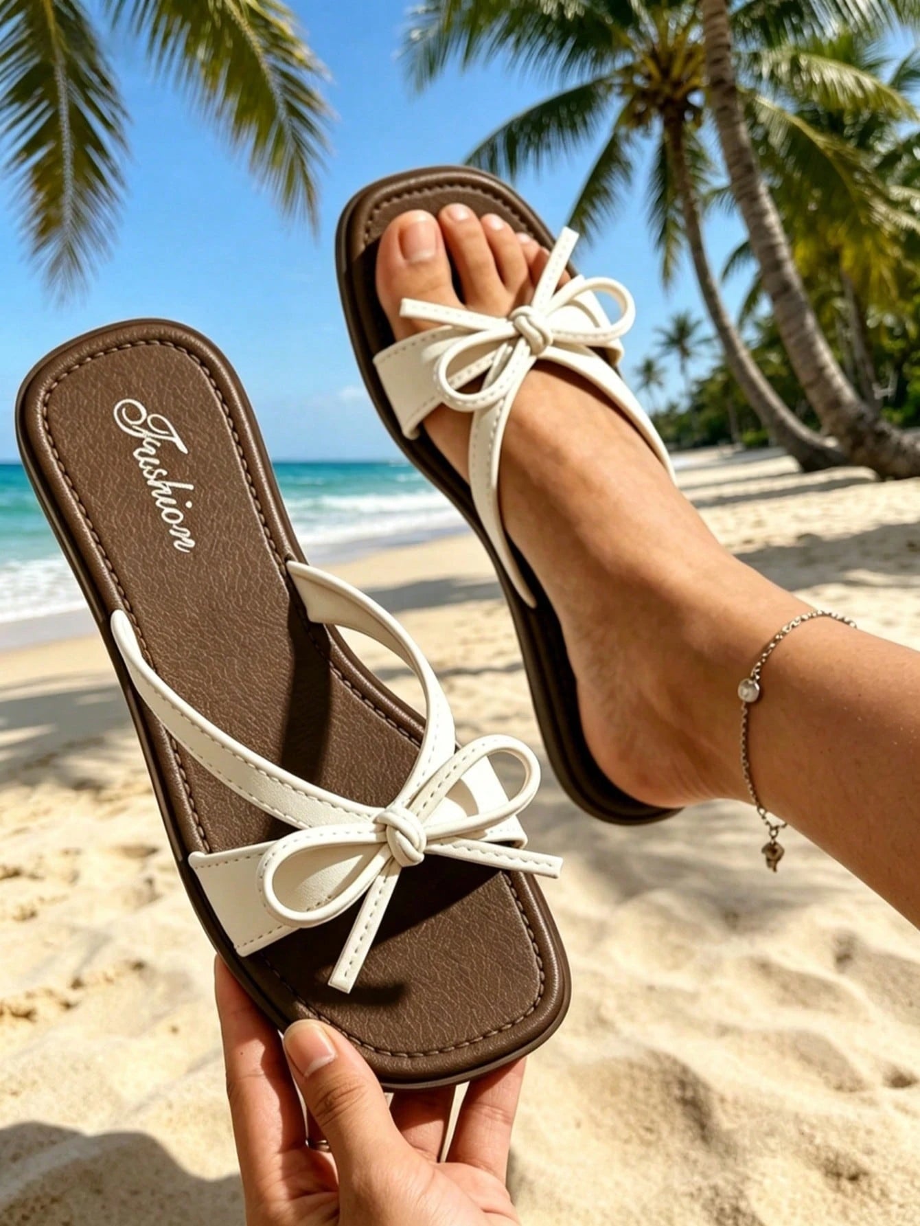Women's Flat Sandals, Fashionable New Summer Shoes, White Butterfly Sandals [Shoes Run Small By Two Sizes], Simple Versatile Summer Slippers, Square Toe, White Sandals, Soft Sole Open Toe, Women's San