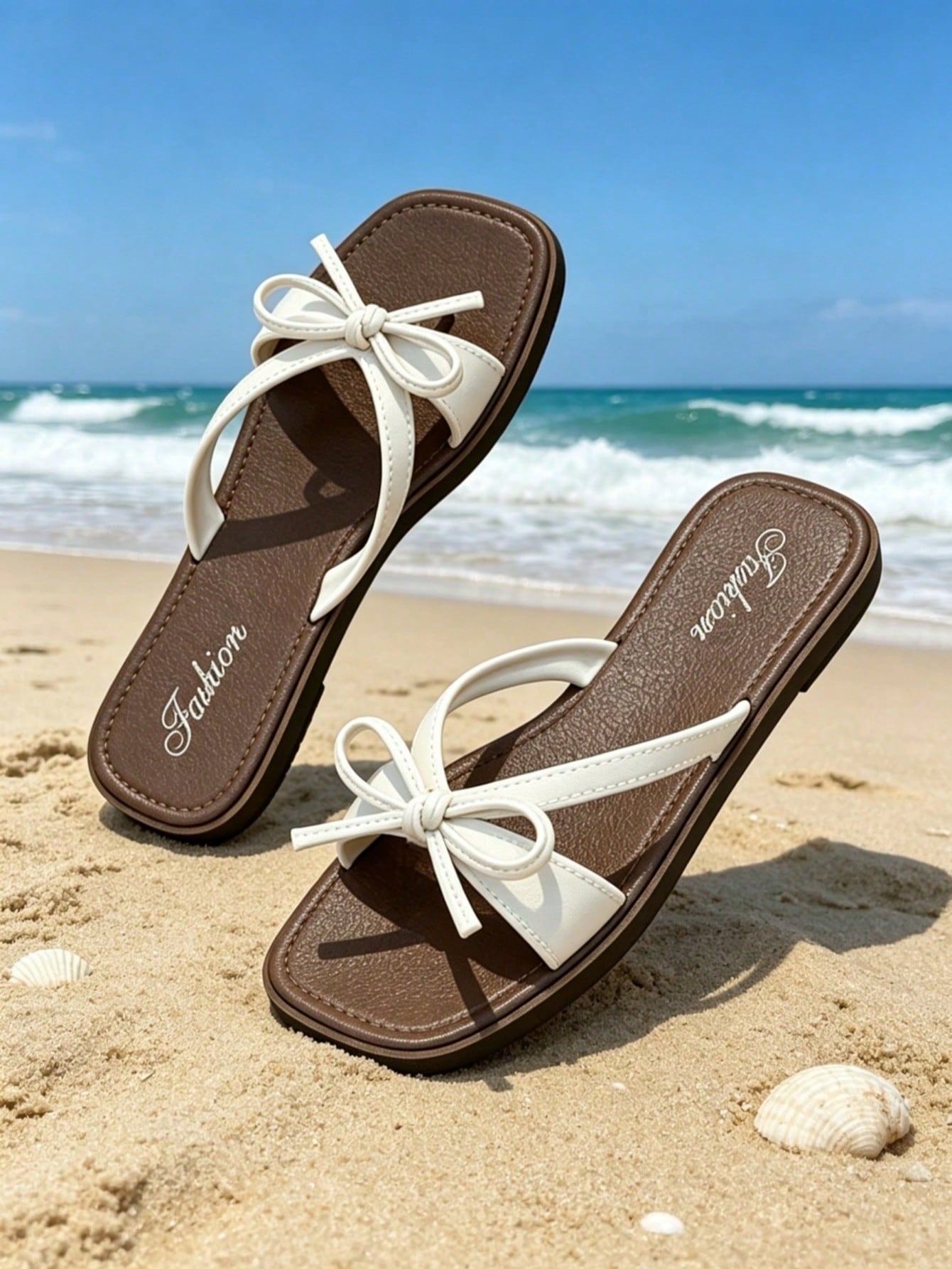 Women's Flat Sandals, Fashionable New Summer Shoes, White Butterfly Sandals [Shoes Run Small By Two Sizes], Simple Versatile Summer Slippers, Square Toe, White Sandals, Soft Sole Open Toe, Women's San