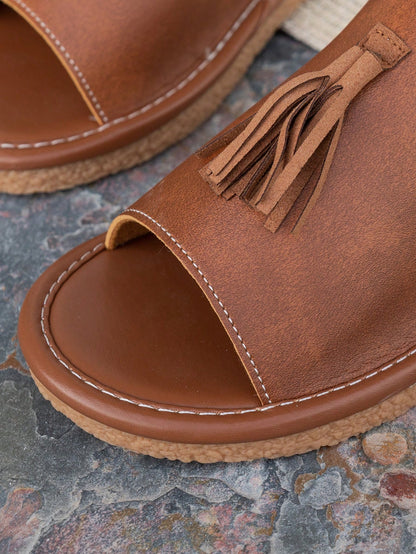Women's Fringe Decor Flat Sandals, Beach Resort Bohemian Slippers, Fashionable Versatile Outdoor Wear,Summer Shoes
