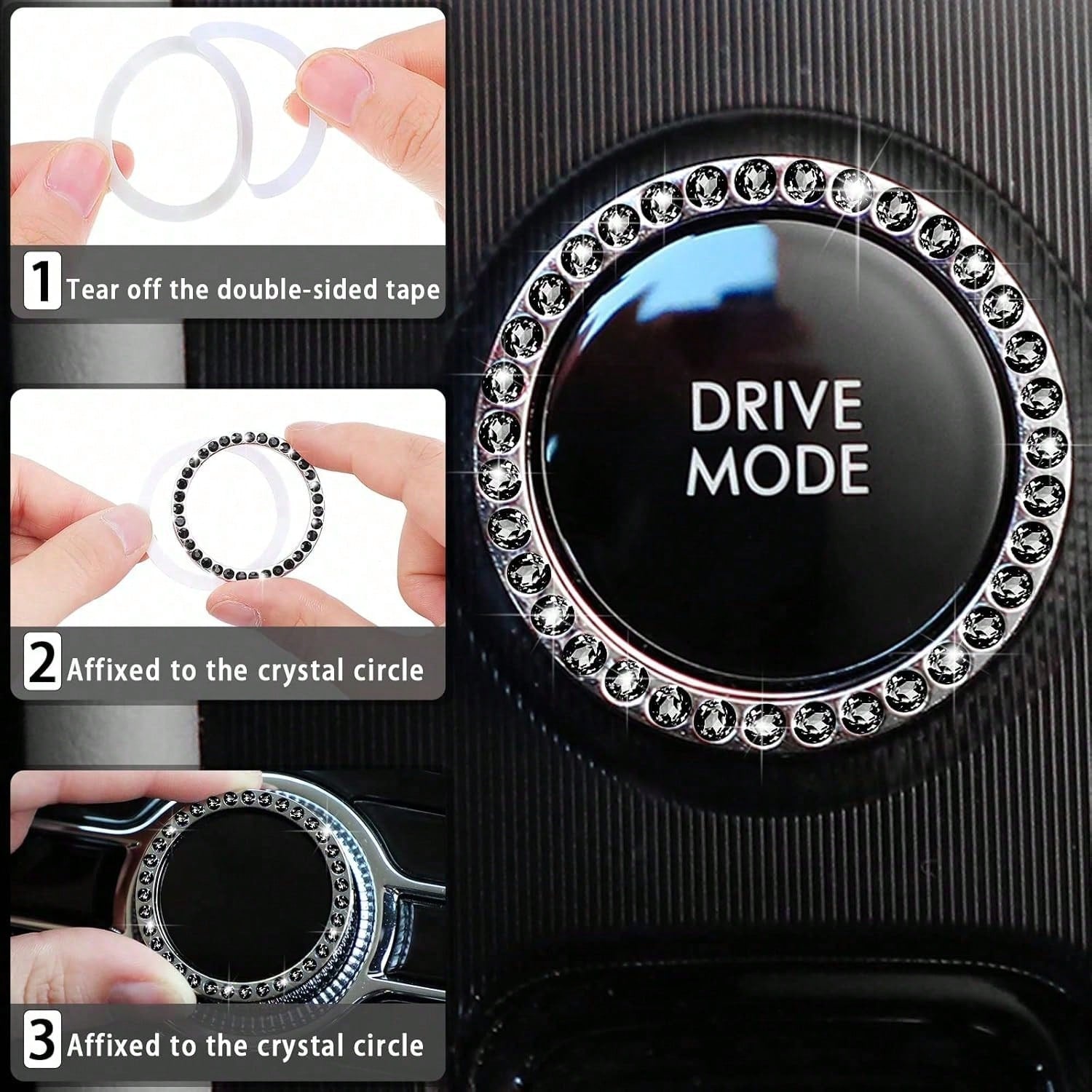 Women's Genuine Leather Steering Wheel Cover 10-Piece Set 14.5-15 Inch Car Accessories With Seat Belt Shoulder Pads, Seat Belt Cover Cup Holder, Start Button Ring Sticker