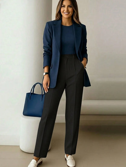 Women's High-Waist Black Long Pants, Minimalist Fashion, Commuter Y2K Style, Comfortable Slim Fit Versatile (Accessories Not Included), Office Siren