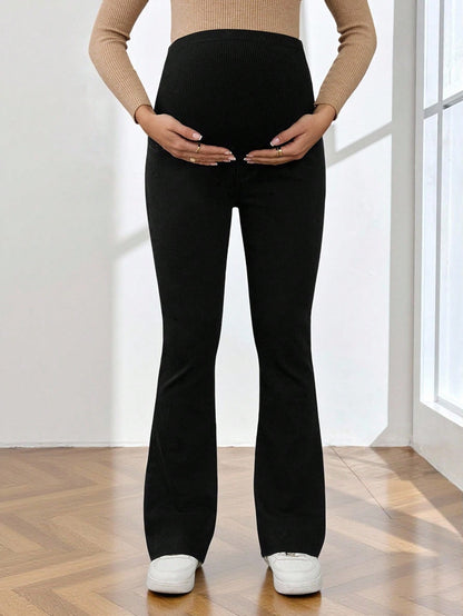 Women's High Waist Maternity Flare Jeans,Black Winter Casual Everyday Belly Support Pants,Stretchy Flared Denim For Expecting Mothers,Versatile Chic