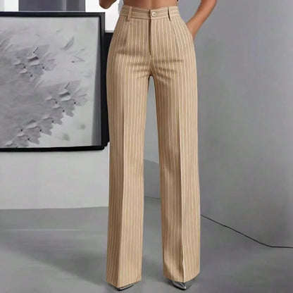 Women's High Waist Pinstripe Wide Leg Pants, Formal Office Style, Tailored Straight Leg Fit, Workwear & Evening Events, Red & White Stripe Pattern
