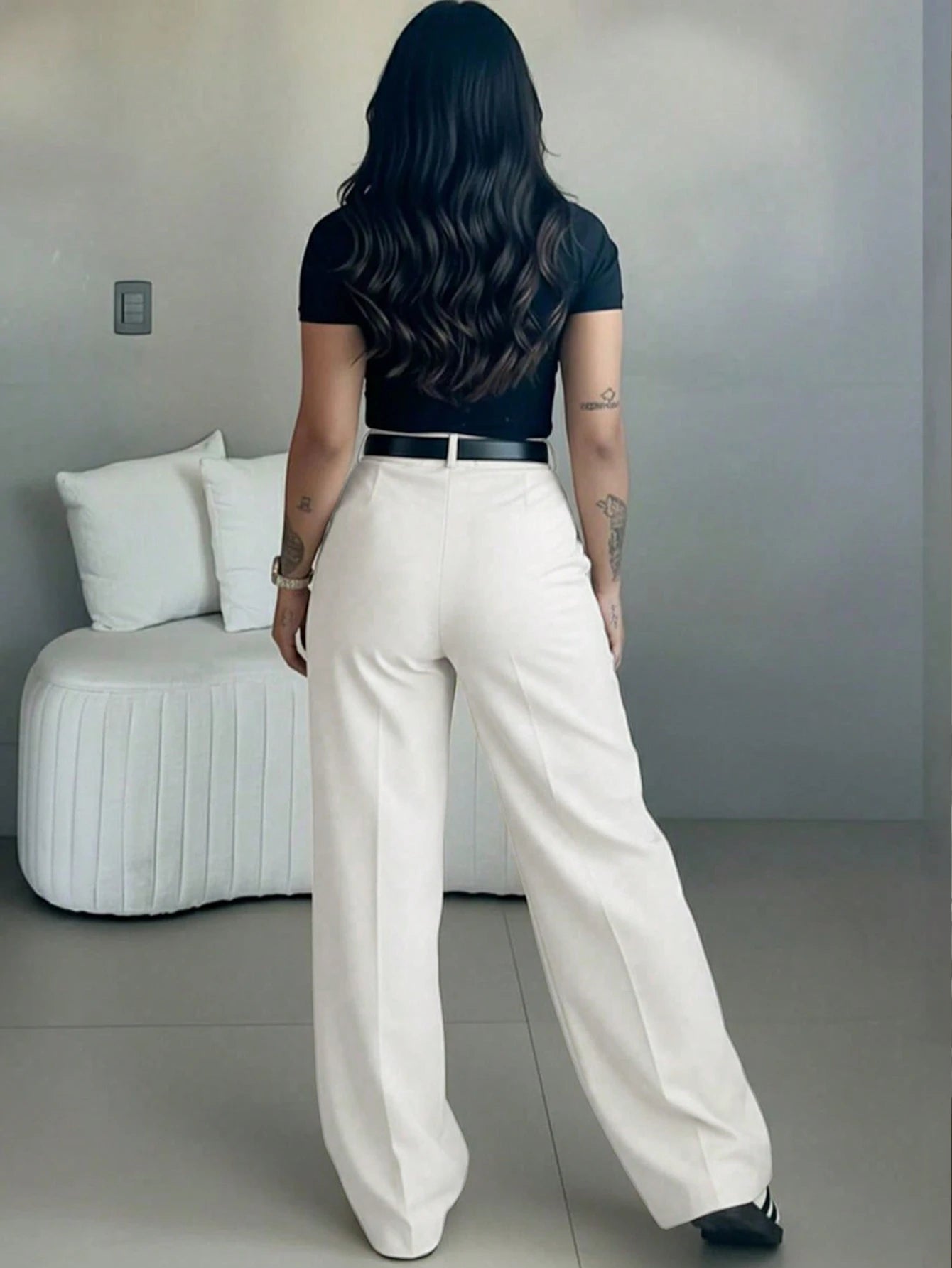 Women's High Waist Slim Fit Wide Leg Pants, Bohemian Street Style, Suitable For Casual, Work Commute And Vacation In Spring/Summer White, Boho Chic