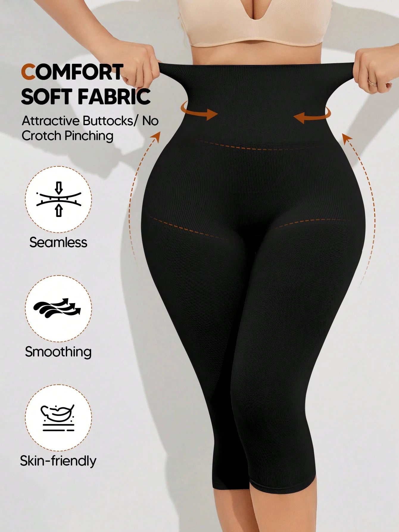 Women's High Waist Slimming Shaping 3/4 Length Leggings Black Summer