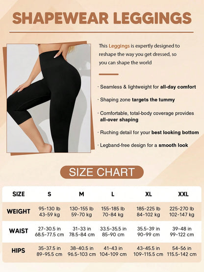 Women's High Waist Slimming Shaping 3/4 Length Leggings Black Summer