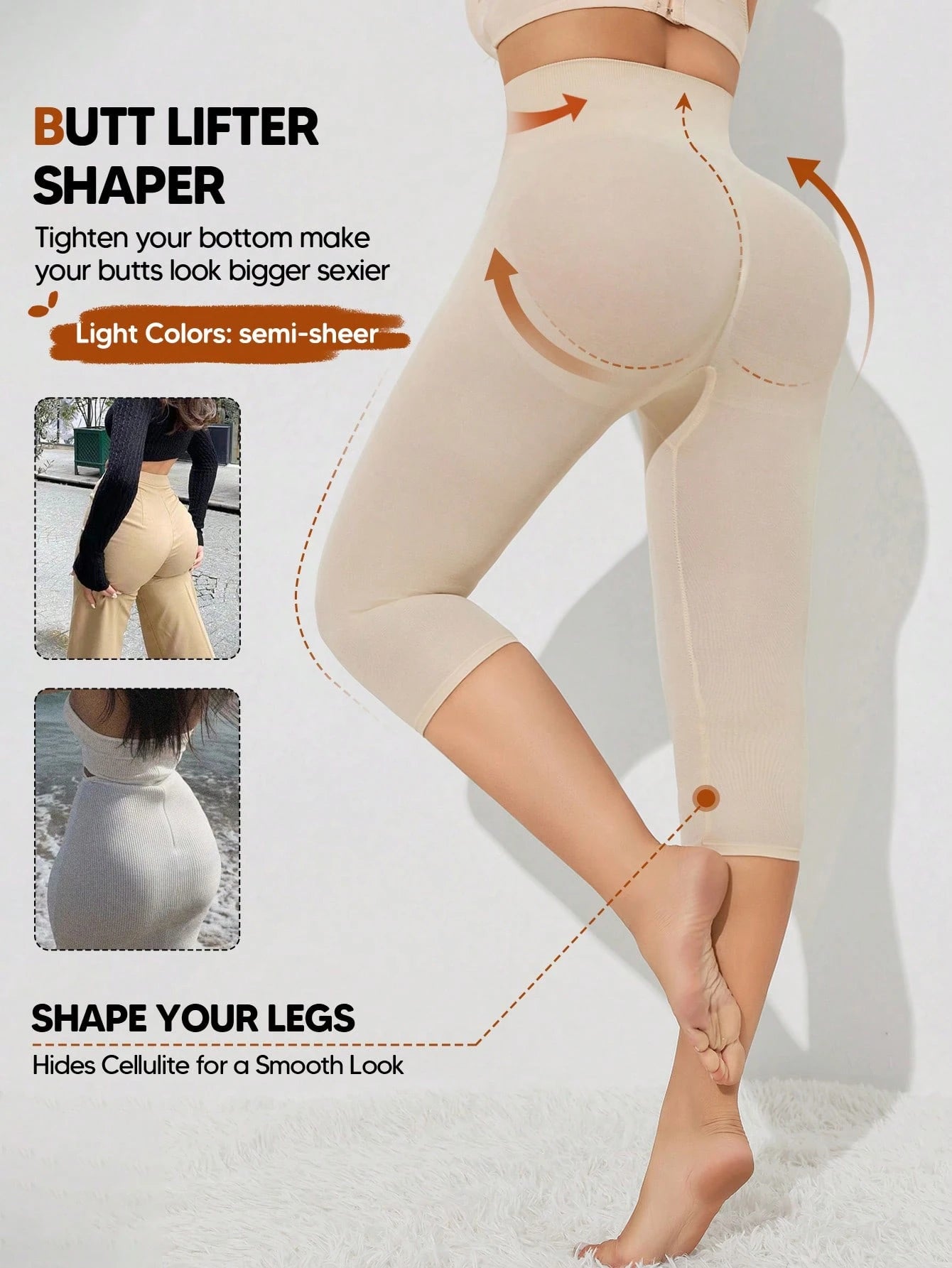 Women's High Waist Slimming Shaping 3/4 Length Leggings Black Summer