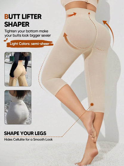Women's High Waist Slimming Shaping 3/4 Length Leggings Black Summer