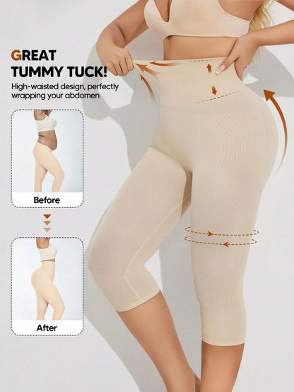 Women's High Waist Slimming Shaping 3/4 Length Leggings Black Summer