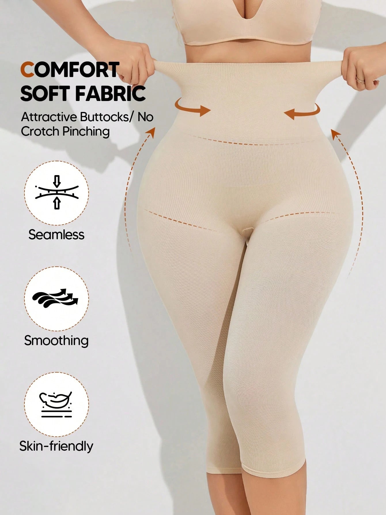 Women's High Waist Slimming Shaping 3/4 Length Leggings Black Summer