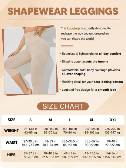 Women's High Waist Slimming Shaping 3/4 Length Leggings Black Summer