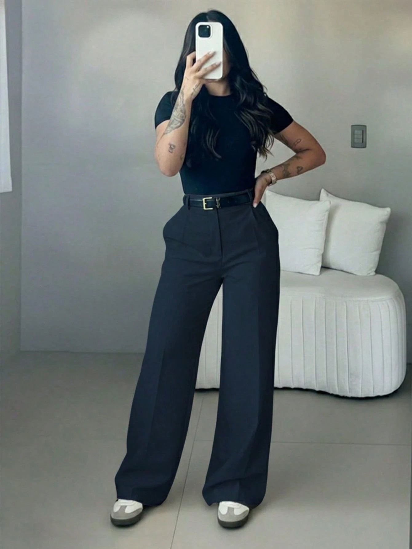 Women's High-Waisted Slim Fit Wide Leg Pants, Bohemian Street Style, Suitable For Spring/Summer Daily Wear, Work Commute, Vacation, Fashion & Elegant (Belt Not Included)