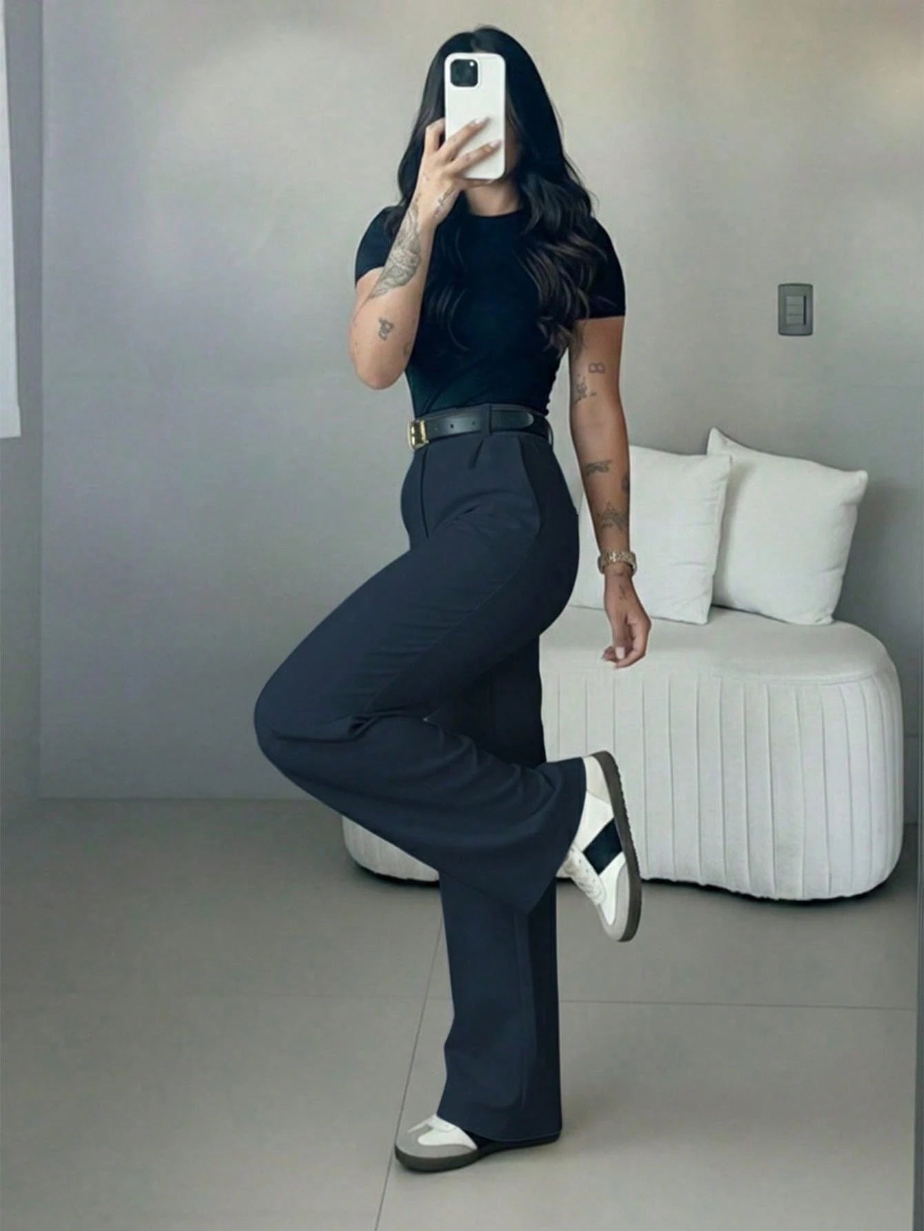 Women's High-Waisted Slim Fit Wide Leg Pants, Bohemian Street Style, Suitable For Spring/Summer Daily Wear, Work Commute, Vacation, Fashion & Elegant (Belt Not Included)