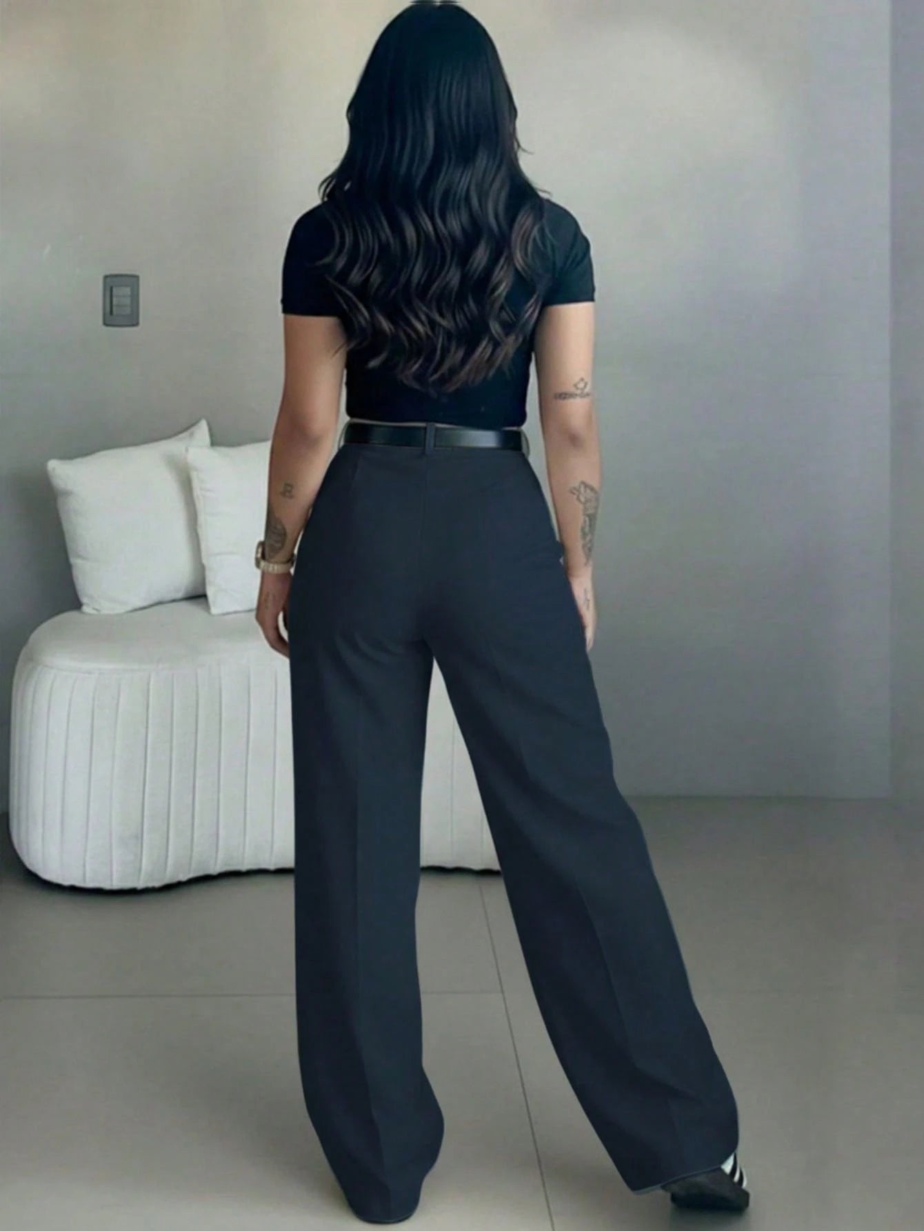 Women's High-Waisted Slim Fit Wide Leg Pants, Bohemian Street Style, Suitable For Spring/Summer Daily Wear, Work Commute, Vacation, Fashion & Elegant (Belt Not Included)