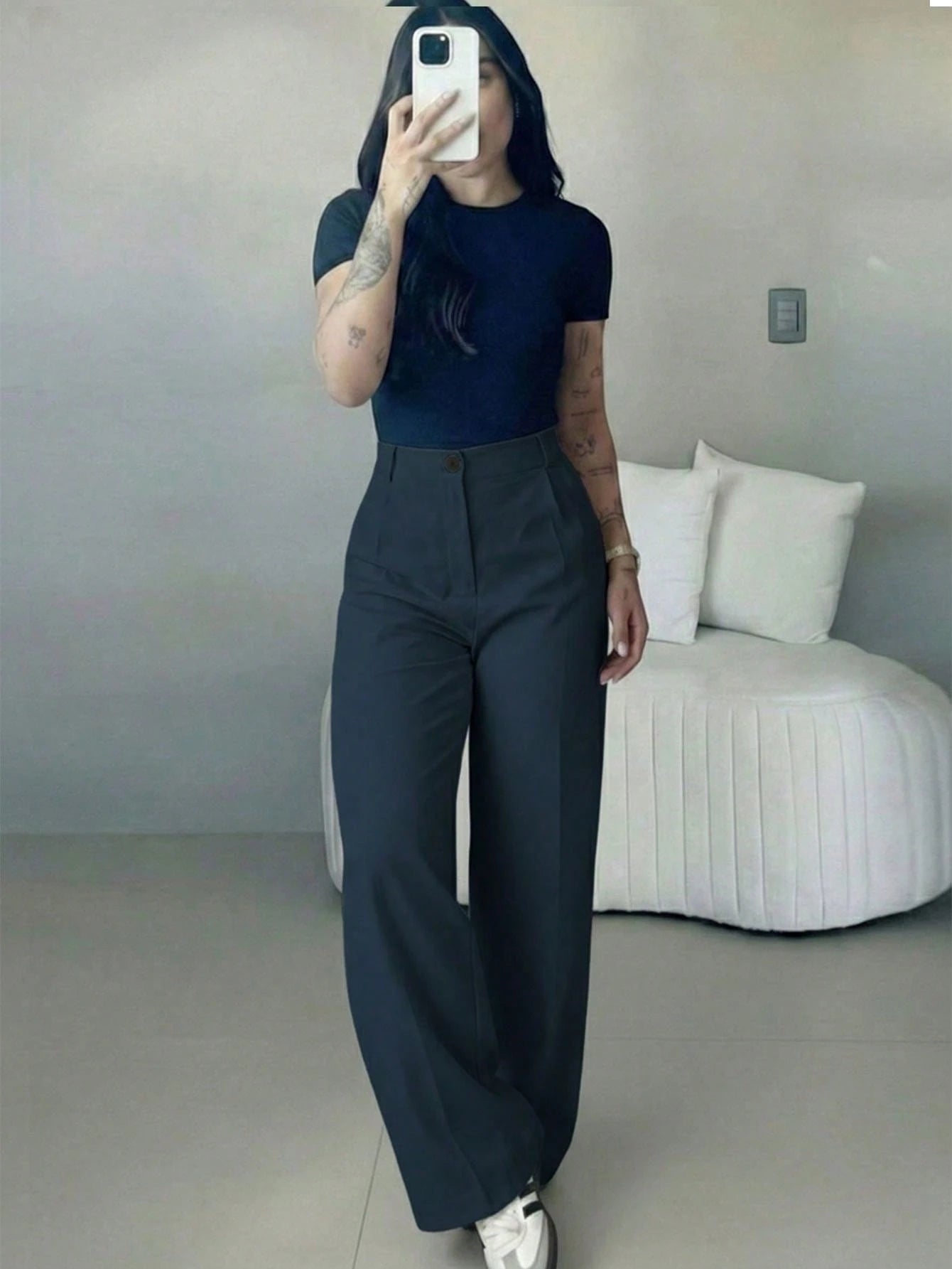 Women's High-Waisted Slim Fit Wide Leg Pants, Bohemian Street Style, Suitable For Spring/Summer Daily Wear, Work Commute, Vacation, Fashion & Elegant (Belt Not Included)