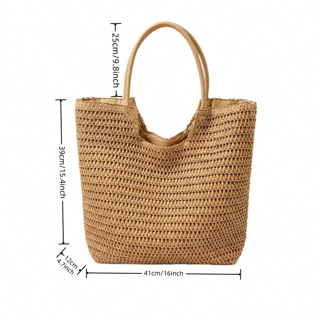 Women's Large Capacity Handmade Straw Beach Tote Bag, Lightweight Crochet Woven Boho Shoulder Bag For Summer Vacation & Daily Use