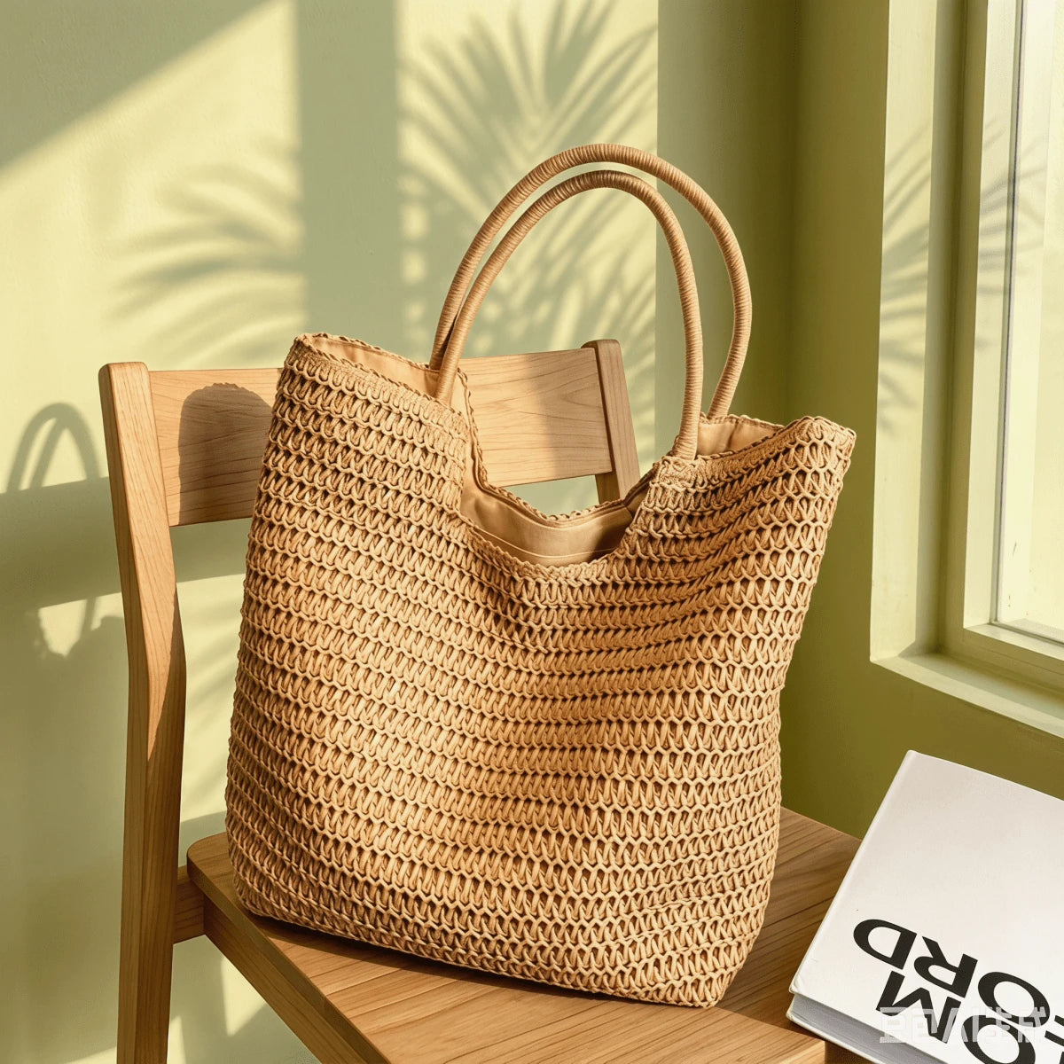 Women's Large Capacity Handmade Straw Beach Tote Bag, Lightweight Crochet Woven Boho Shoulder Bag For Summer Vacation & Daily Use