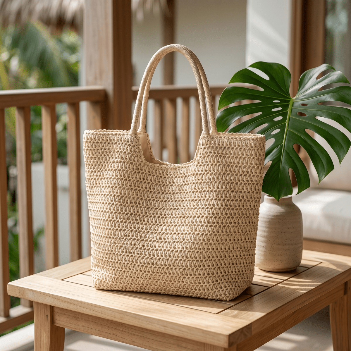 Women's Large Capacity Handmade Straw Beach Tote Bag, Lightweight Crochet Woven Boho Shoulder Bag For Summer Vacation & Daily Use