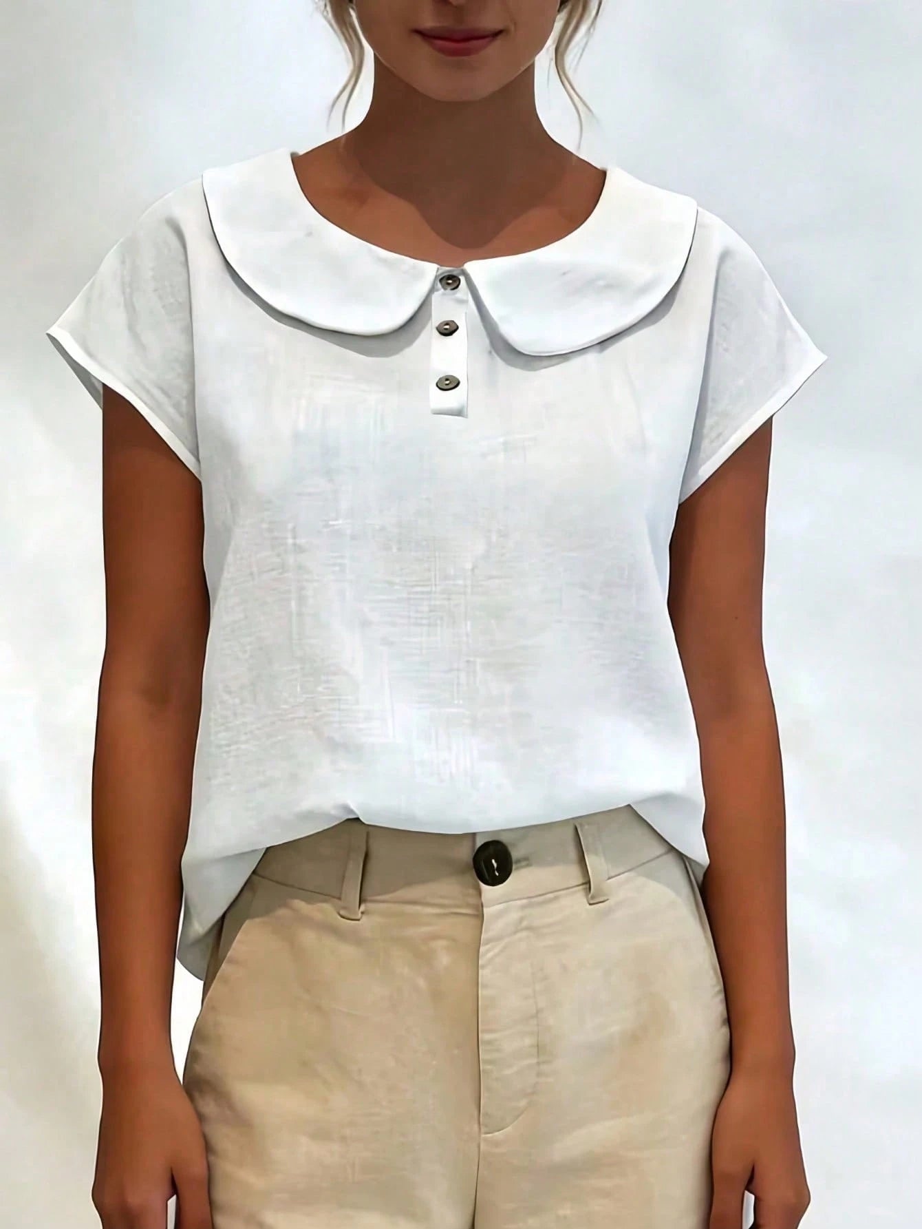 Women's Lightweight Summer Linen Casual Shirt- Short Sleeve Collared Design, Comfortable Breathable Fit, Plus Size, Suitable For Beach Vacation And Spring/Summer/Autumn Wear, Elegant Minimalist Versa