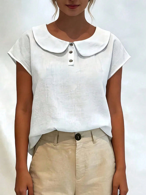 Women's Lightweight Summer Linen Casual Shirt- Short Sleeve Collared Design, Comfortable Breathable Fit, Plus Size, Suitable For Beach Vacation And Spring/Summer/Autumn Wear, Elegant Minimalist Versa