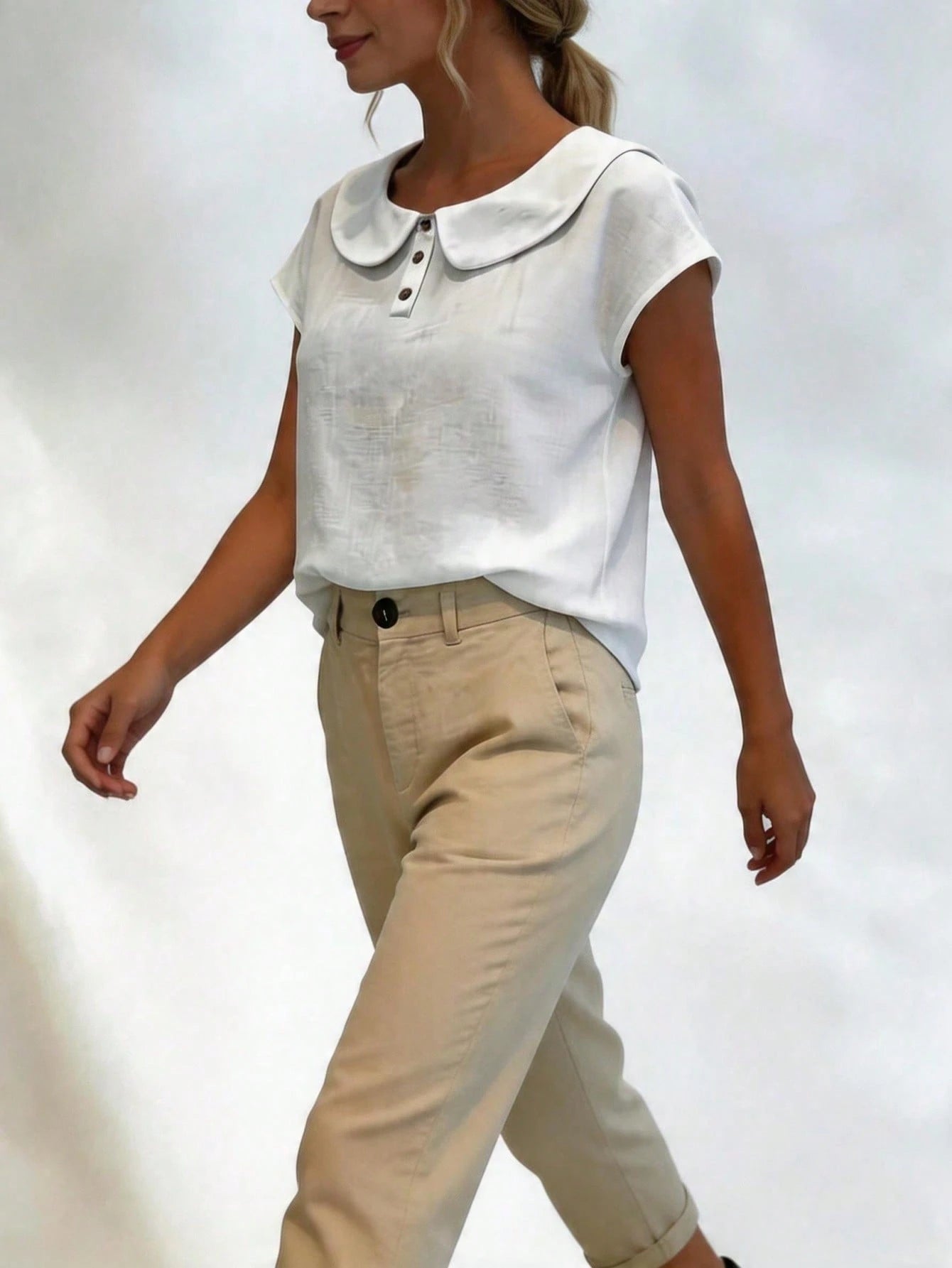 Women's Lightweight Summer Linen Casual Shirt- Short Sleeve Collared Design, Comfortable Breathable Fit, Plus Size, Suitable For Beach Vacation And Spring/Summer/Autumn Wear, Elegant Minimalist Versa