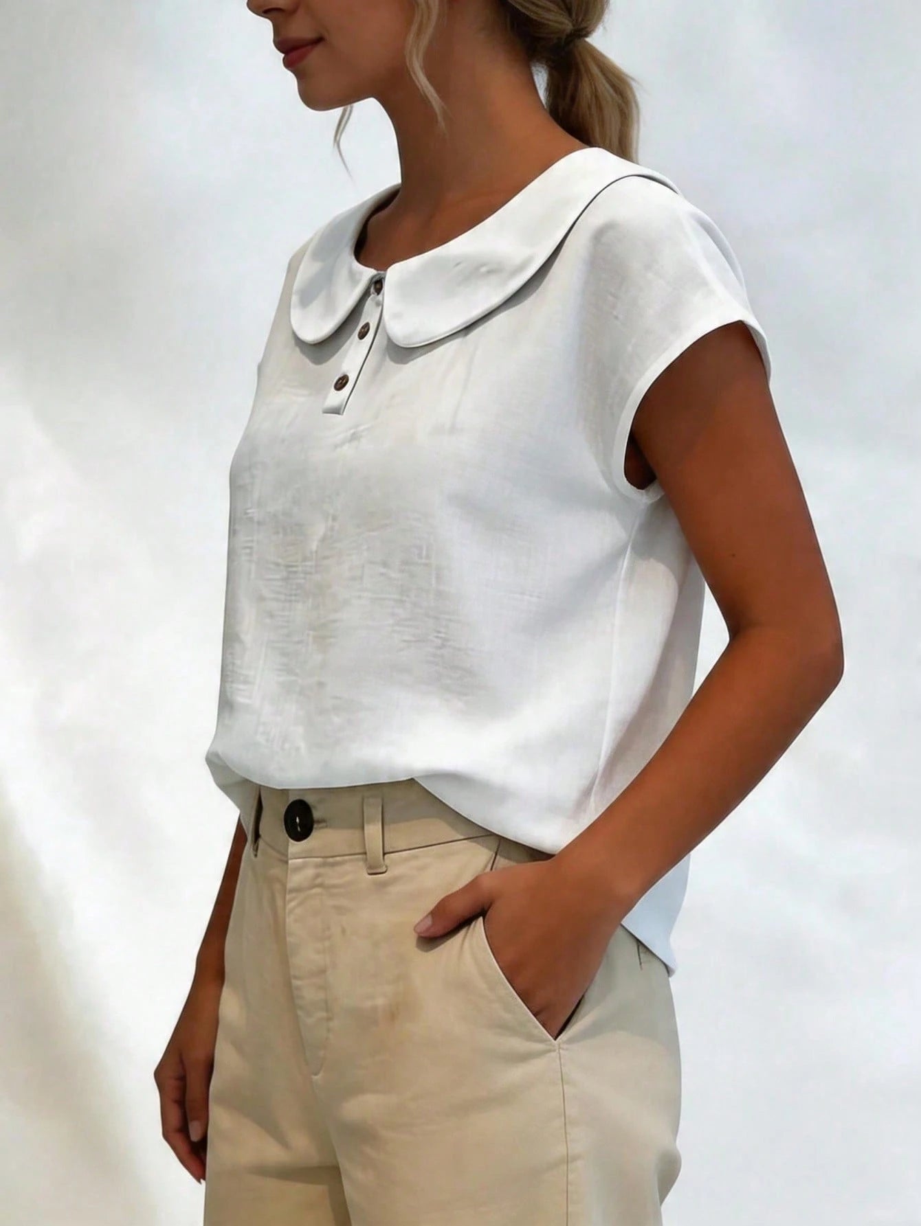 Women's Lightweight Summer Linen Casual Shirt- Short Sleeve Collared Design, Comfortable Breathable Fit, Plus Size, Suitable For Beach Vacation And Spring/Summer/Autumn Wear, Elegant Minimalist Versa