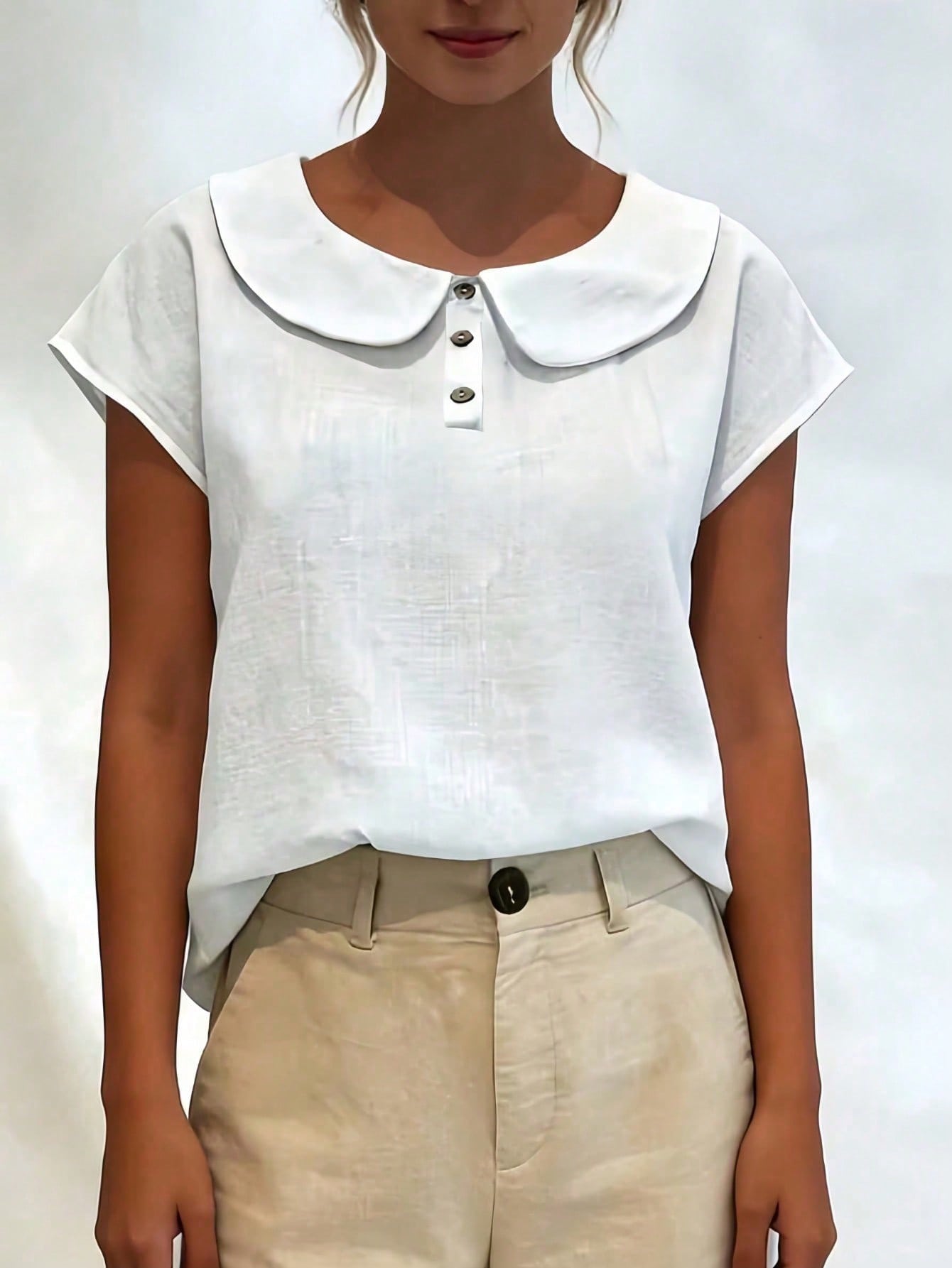 Women's Lightweight Summer Linen Casual Shirt- Short Sleeve Collared Design, Comfortable Breathable Fit, Plus Size, Suitable For Beach Vacation And Spring/Summer/Autumn Wear, Elegant Minimalist Versa