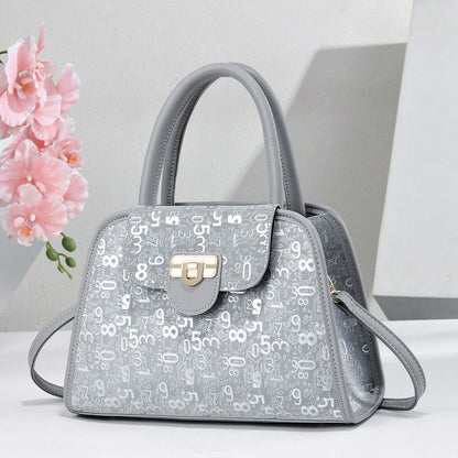 Women's Luxury Digital Print Lock Handbag Crossbody Shoulder Bag, Large Capacity Bag For Daily Commute & Dating Outings