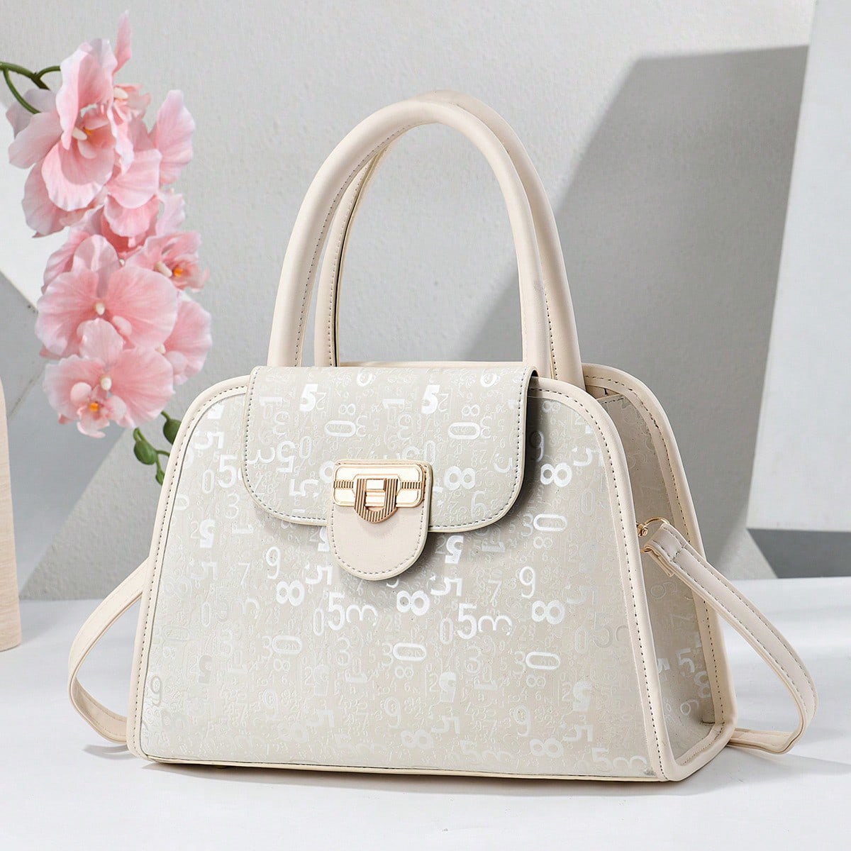 Women's Luxury Digital Print Lock Handbag Crossbody Shoulder Bag, Large Capacity Bag For Daily Commute & Dating Outings