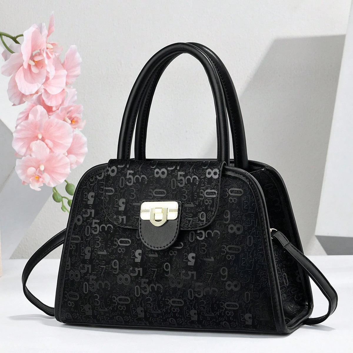 Women's Luxury Digital Print Lock Handbag Crossbody Shoulder Bag, Large Capacity Bag For Daily Commute & Dating Outings