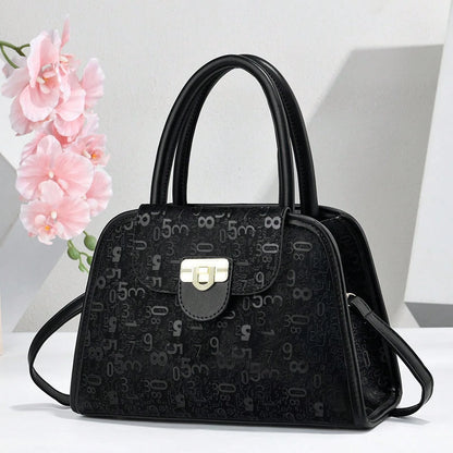 Women's Luxury Digital Print Lock Handbag Crossbody Shoulder Bag, Large Capacity Bag For Daily Commute & Dating Outings
