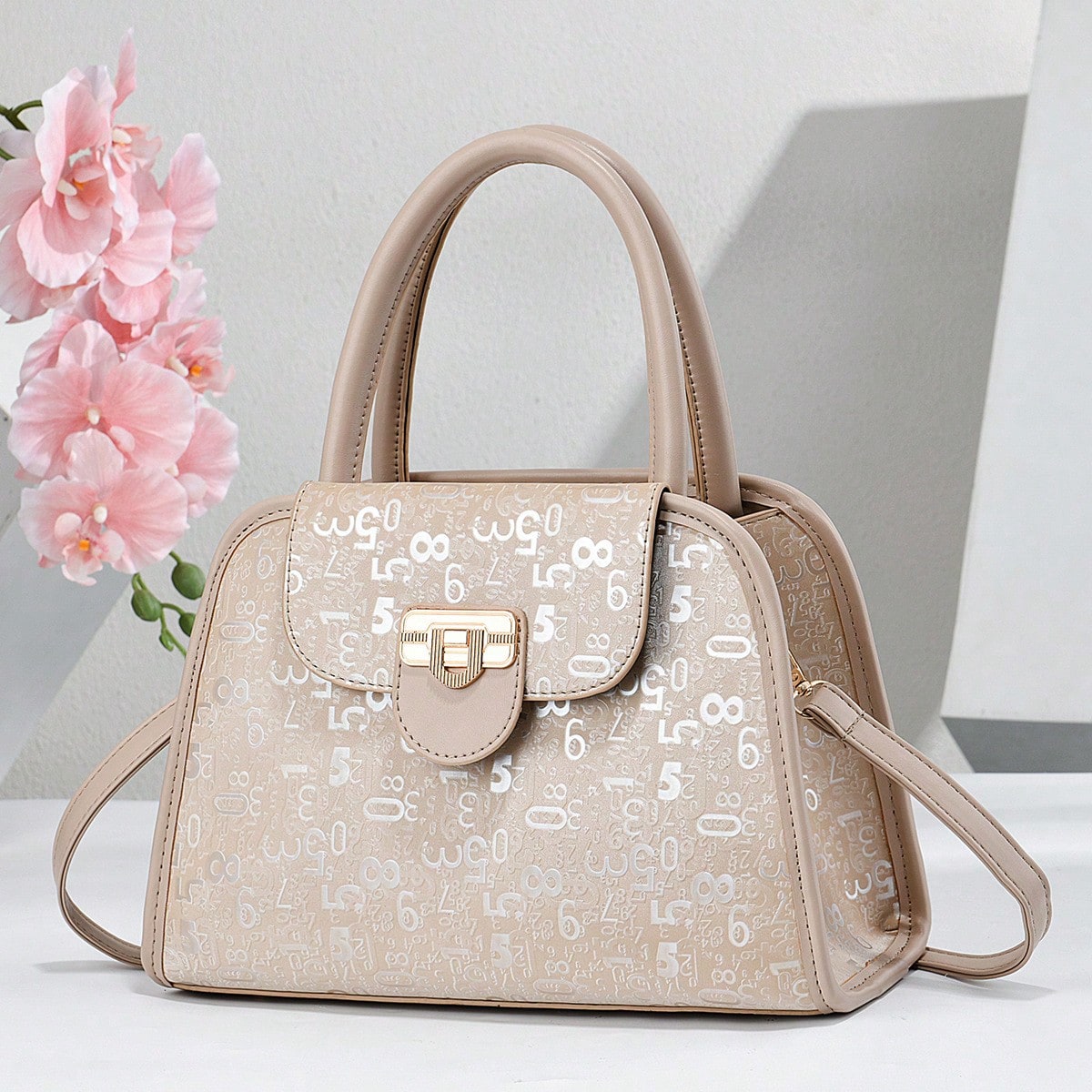 Women's Luxury Digital Print Lock Handbag Crossbody Shoulder Bag, Large Capacity Bag For Daily Commute & Dating Outings